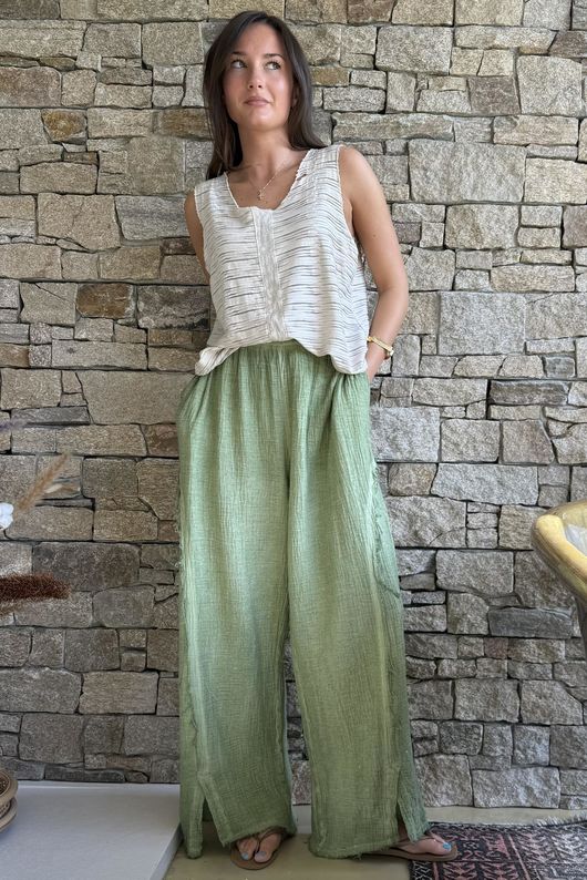 Rustic Nature Bubble Cotton Split Kick Pant Washed Lawn